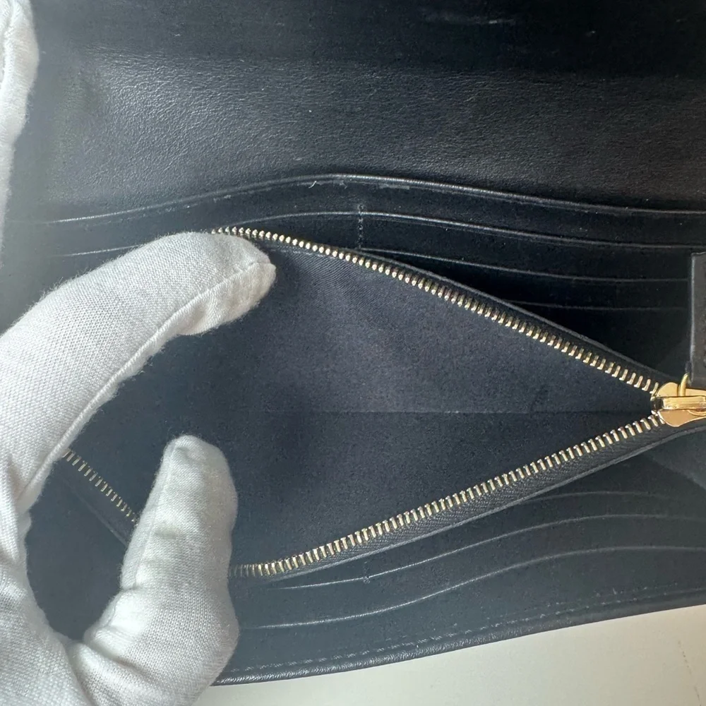 Fendi Women’s Black Long Leather Wallet with Gold Accent